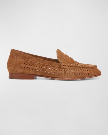 Veronica Beard Raffia Leather Slip-On Penny Loafers