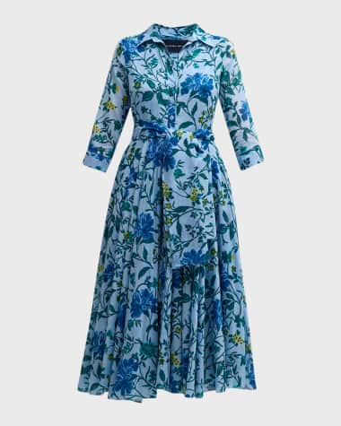 Samantha Sung Aster Belted Floral-Print Cotton Midi Dress