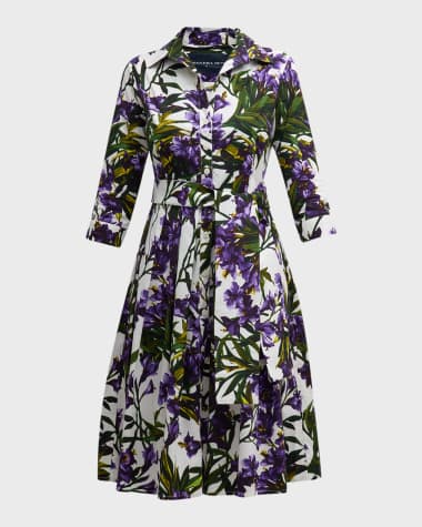 Samantha Sung Audrey 1 Belted Floral-Print Cotton Midi Dress