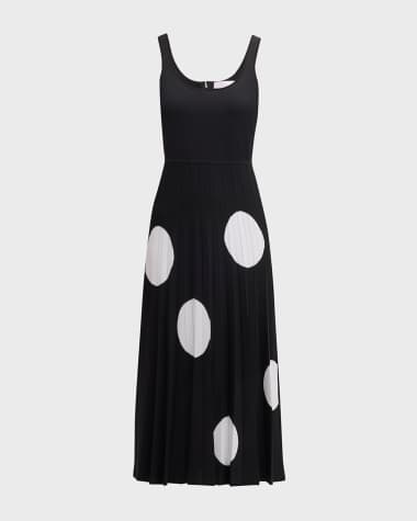 Carolina Herrera Pleated Polka Dot Knit Midi Dress