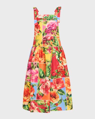 Carolina Herrera Drop Waist Floral Print Dress with Bow Straps