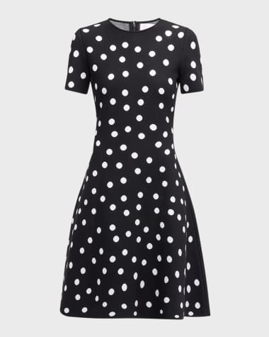 Carolina Herrera Polka-Dot Knit Flare Dress