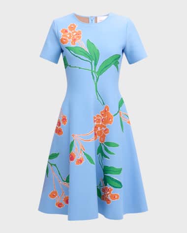 Carolina Herrera Floral Intarsia-Knit Flare Dress