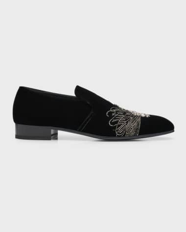 Alexander McQueen Men's Dragonfly Embroidered Velvet Loafers