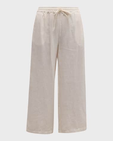 120% Lino Cropped Wide-Leg Linen Pants