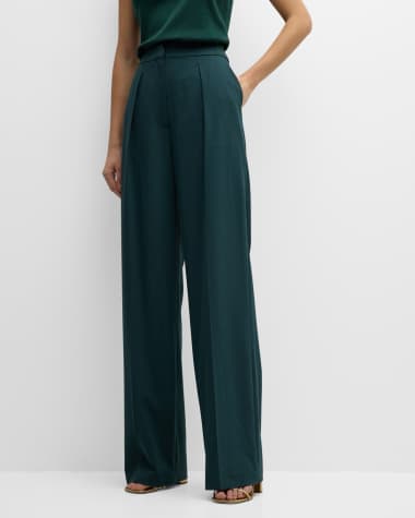 Misook Pleated High-Rise Wide-Leg Woven Pants