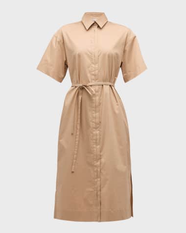 Peserico Belted Side-Slit A-Line Midi Shirtdress