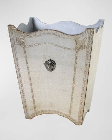 Arte Italica Florentino Leone Wooden Wastebasket, Antique Silver
