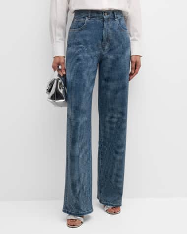 Kobi Halperin Kendall Mid-Rise Diamante Straight-Leg Denim Jeans