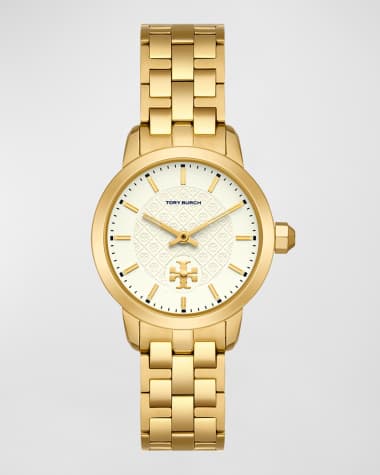 Tory Burch The Tory Three Hand Gold Tone Stainless Steel Watch, White