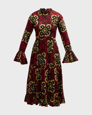 Busayo Detola Flounce-Cuff Tiered Midi Dress