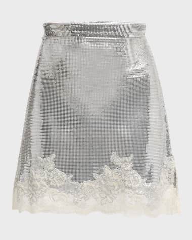 Rabanne Lace-Hem Chainmail Mini Skirt