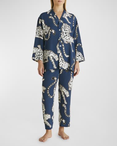 Olivia von Halle Casablanca Cropped Animal-Print Silk Pajama Set