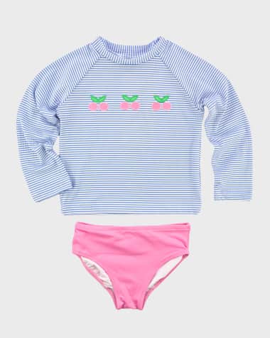 Florence Eiseman Girl's Seersucker Rashguard Tankini W/ Cherries, Size 2-6X