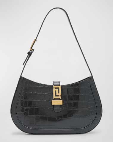 Versace Greca Goddess Large Croc-Embossed Hobo Bag