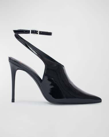 Black Suede Studio Salma Patent Ankle-Strap Pumps