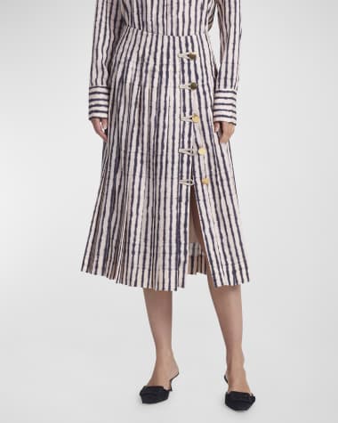 Altuzarra Tullius Tie-Dye Striped Button-Front Midi Skirt