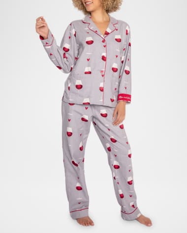 PJ Salvage Rise and Wine Printed Flannel Pajama Set