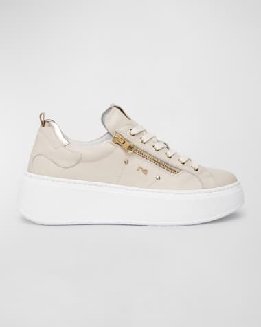 NeroGiardini Leather Zip Low-Top Wedge Sneakers