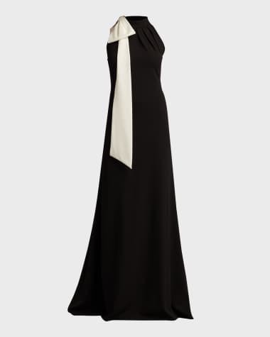 Tadashi Shoji Sleeveless Mock-Neck Bow Crepe Gown