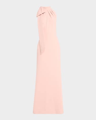 Tadashi Shoji Sleeveless Mock-Neck Bow Crepe Gown