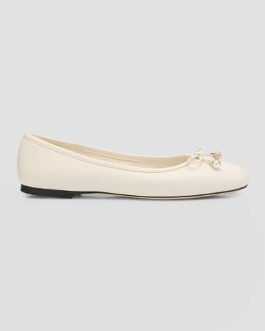 Jimmy Choo Elme Leather Bow Ballerina Flats