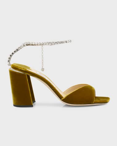 Jimmy Choo Saeda Velvet Crystal Ankle-Strap Sandals