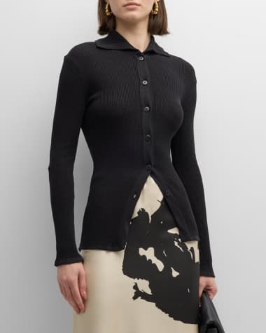 BITE Studios Rib Knit Collared Cardigan