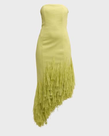 Cult Gaia Libby Strapless High-Low Fringe Midi Dress