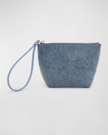 Givenchy Travel Zip Top Pouch in Washed Denim with Wristlet