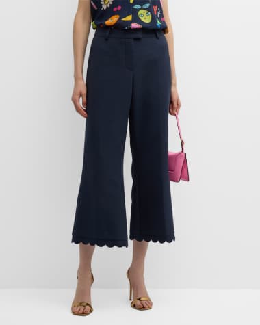 Maison Common Flared Wide-Leg Trousers with Scallop Trim
