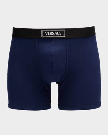 Versace Men's Ribbed Cotton Logo Boxer Briefs