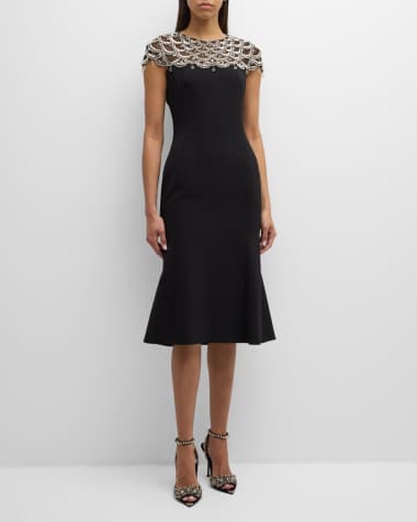 Jenny Packham Melody Crystal Cap-Sleeve Trumpet Dress
