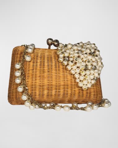 Serpui Charlotte Pearly Straw Clutch Bag