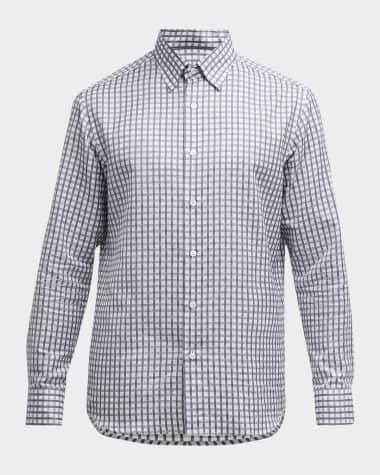 Brioni Men's Cotton-Linen Check Sport Shirt
