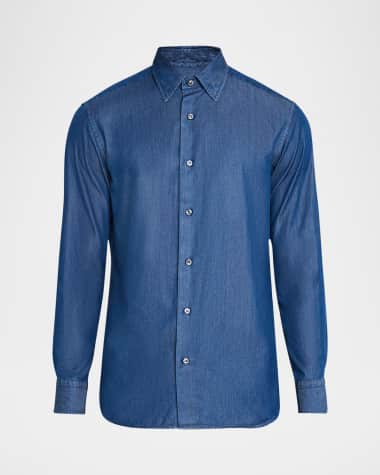 Brioni Men's Chambray Button-Down Shirt