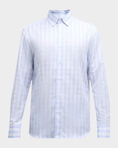 Brioni Men's Cotton-Linen Check-Print Sport Shirt