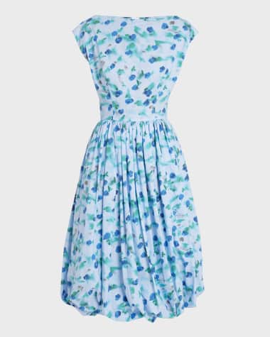 Marni Floral Print Midi Dress with Balloon Skirt