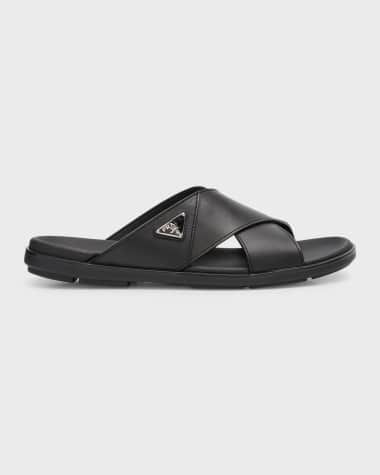 Prada Men's Leather Crisscross Slide Sandals