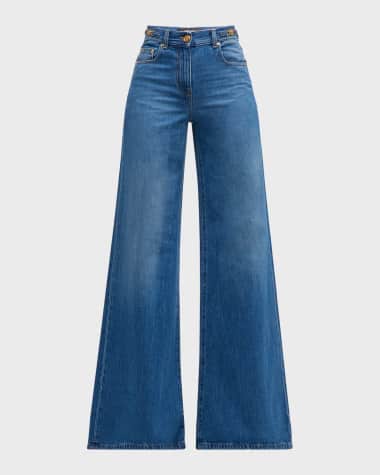 Versace Mid-Rise Stone Wash Denim Wide-Leg Pants