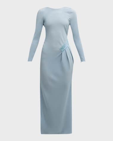 Giorgio Armani Plisse Jersey Gown with Beaded Hip Detail