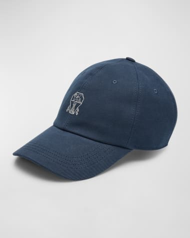 Brunello Cucinelli Men's Crest Logo Denim Baseball Hat