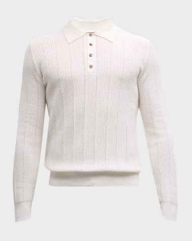Brunello Cucinelli Men's Cotton Ribbed Polo Sweater