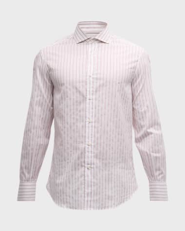 Brunello Cucinelli Men's Hairline Striped Oxford Button-Down Shirt