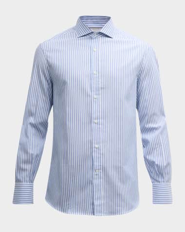 Brunello Cucinelli Men's Oxford Stick Stripe Button-Down Shirt