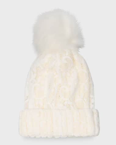 Adrienne Landau Lace Beanie With Faux Fur Pom