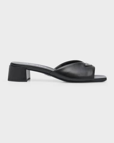 Prada Leather Block-Heel Mule Sandals