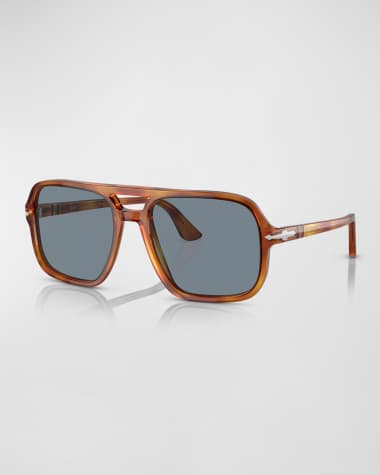 Persol Men's Double-Bridge Acetate Aviator Sunglasses