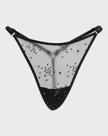Kiki De Montparnasse Bianca Embroidered Tulle G-String