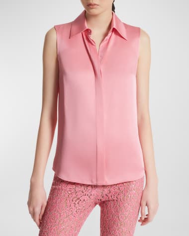 Michael Kors Collection Hansen Sleeveless Satin Collared Shirt